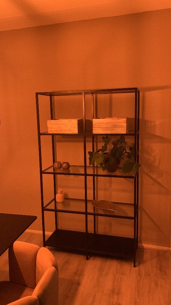 Vitrinekast zwart staal glas, Ophalen, Gebruikt, 50 tot 100 cm, Glas