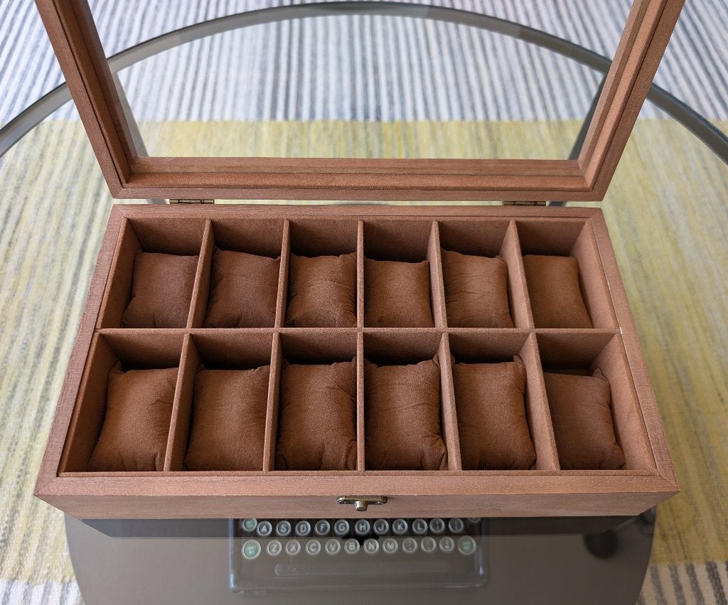 Luxe houten horlogebox voor 12 horloges met lade, Ophalen of Verzenden, Nieuw, Bruin, Hardcase