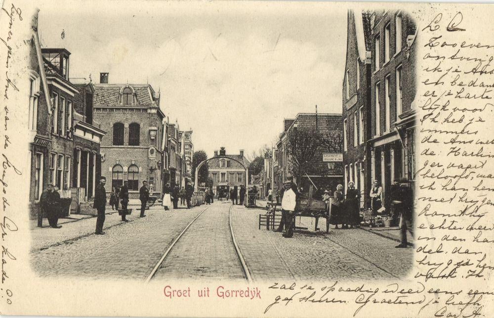 GORREDIJK, Straat Scene, Logement vd Wal (1900) Ansichtkaart, Ophalen of Verzenden, Voor 1920, Gelopen, Friesland