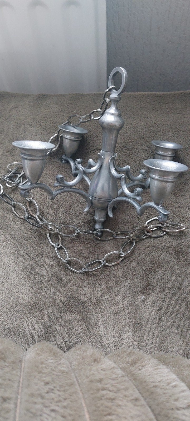 Kleine Tinnen kroonluchter, Antiek en Kunst, Ophalen of Verzenden, Koper of Brons