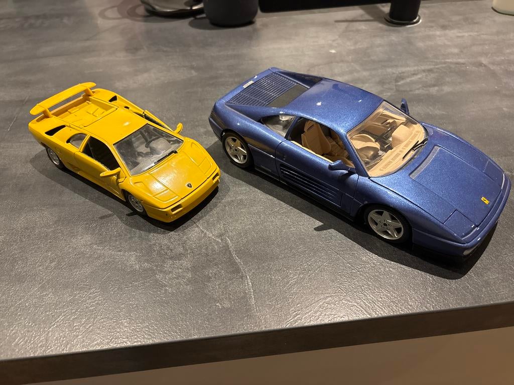 Burago Modelauto's: Ferrari 348 & Lamborghini Diablo, Ophalen of Verzenden, Gebruikt, Auto, Bburago