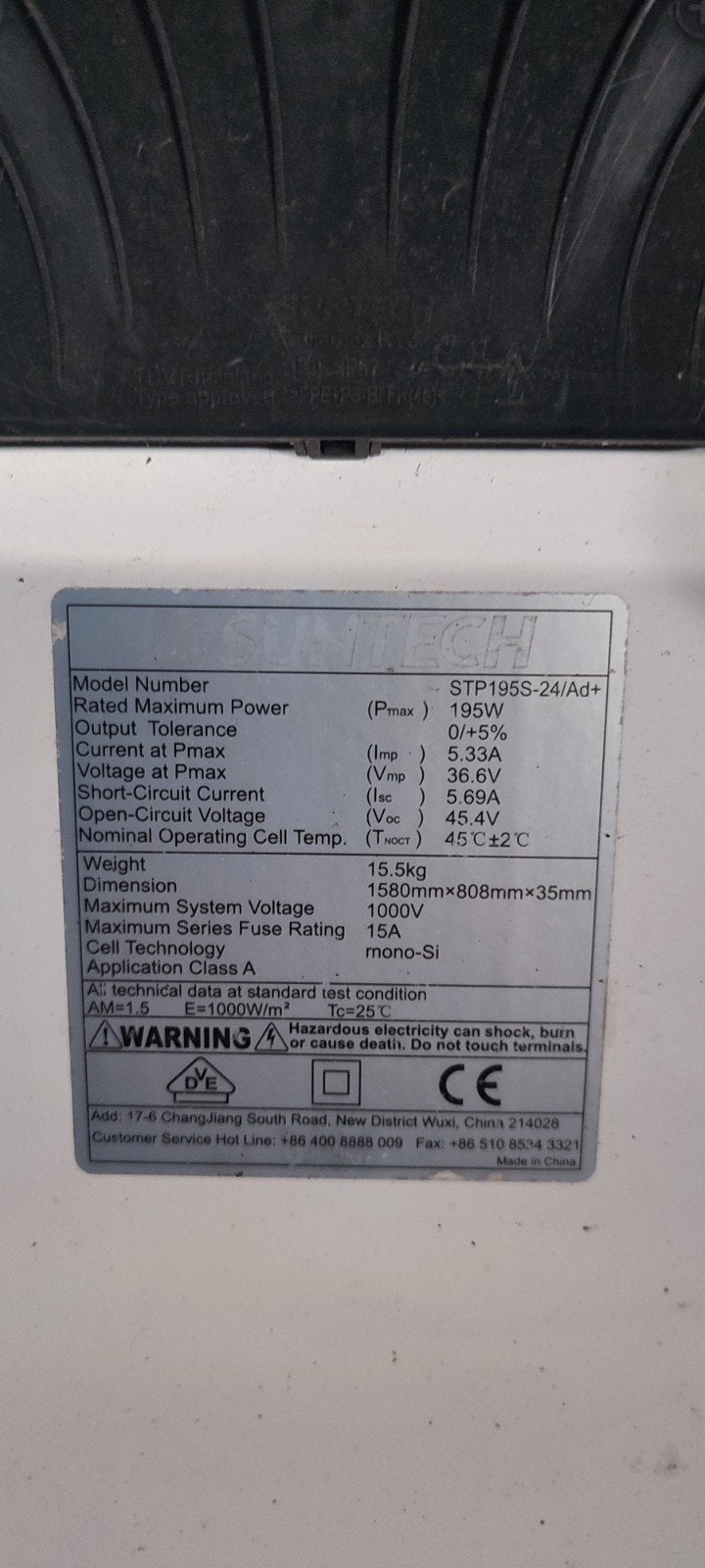 Zonnepaneel STP195S-24/Ad+ (195W), Ophalen of Verzenden, Gebruikt