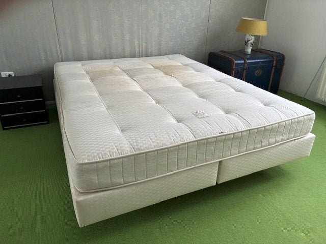 Twee persoonsbed boxspring Schramm 160x200cm, Ophalen, Gebruikt, Wit, Tweepersoons