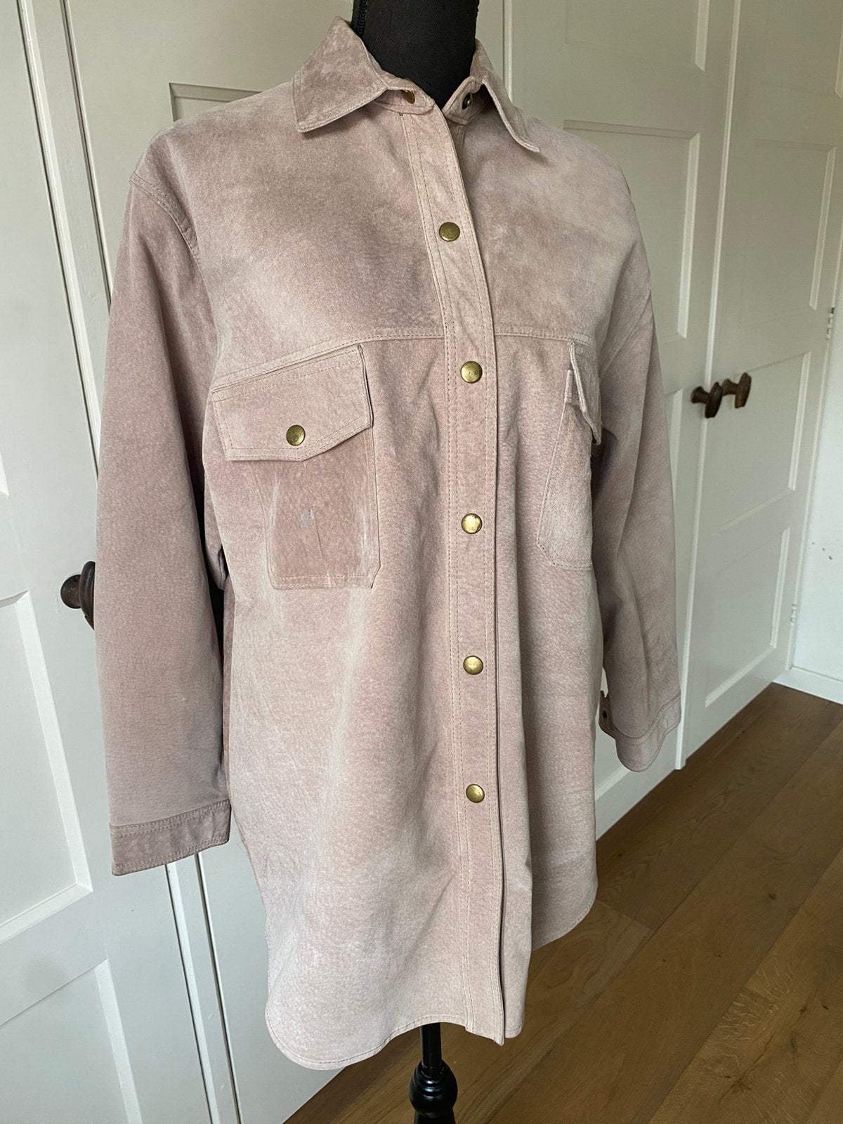 Middellange Leren (Suède) Jas - Velvet Pork Skin, Verzenden, Gedragen, Maat 42/44 (L), Beige