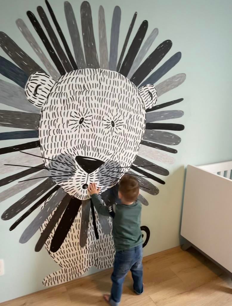 Grote Leeuw Muursticker voor Kinderkamer - Zwart/Blauw, Ophalen, Meerkleurig, Kunststof, Modern