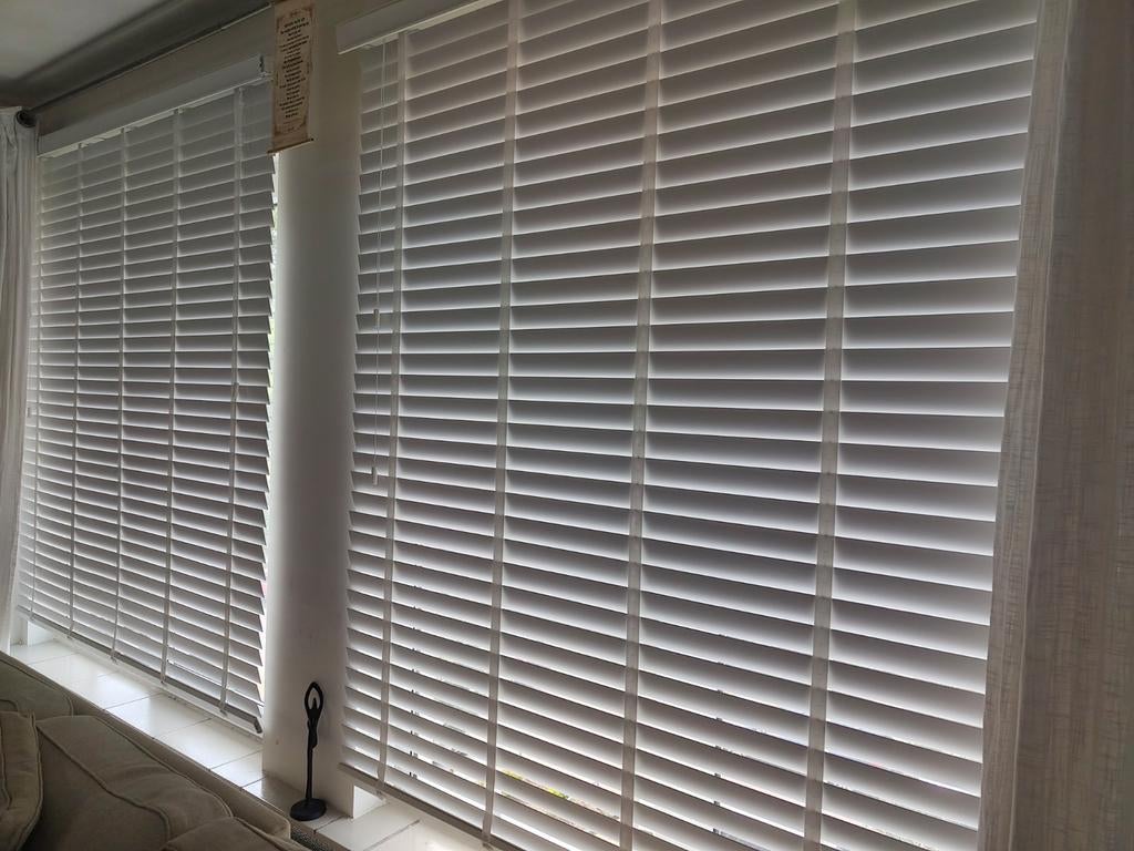 2x Kwantum Ravi Horizontale Jaloezieën Wit Houtlook 160x175, Huis en Inrichting, Ophalen, Gebruikt, Wit, 150 tot 200 cm