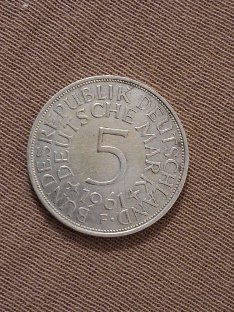 Silberadler 5 mark 1961 F, Verzenden, Duitsland, Losse munt, Zilver
