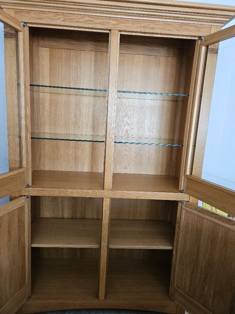 Eiken buffetkast / servieskast met glasdeuren, Ophalen, Met deur(en), 100 tot 150 cm, Eikenhout
