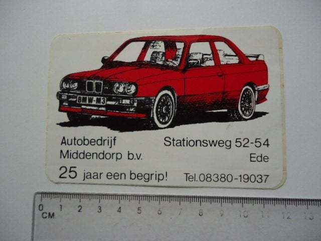 sticker oud BMW M3 Auto oldtimer Middendorp EDE autobedrijf, Verzenden, Zo goed als nieuw, Bedrijf of Vereniging