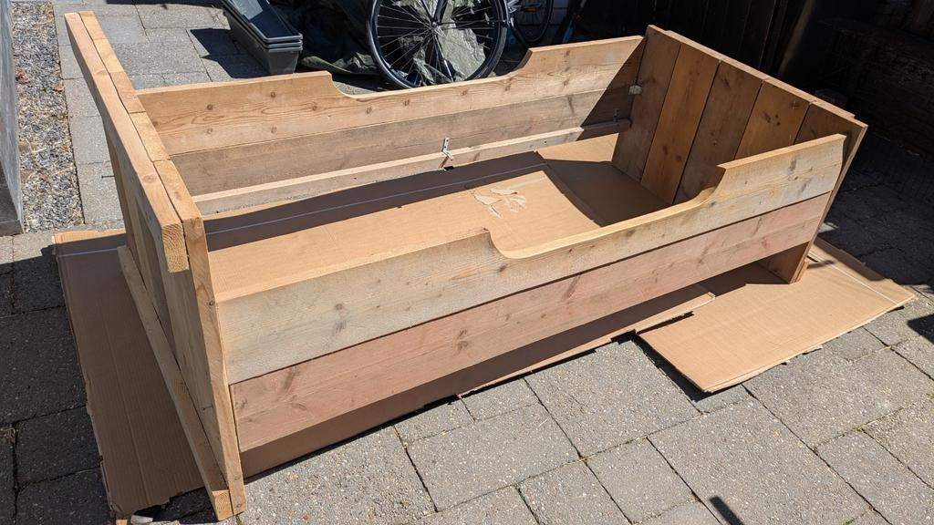 Steigerhouten kinderbed, Kinderen en Baby's, Kinderkamer | Bedden, Ophalen, Gebruikt, 180 cm of meer, 85 tot 100 cm
