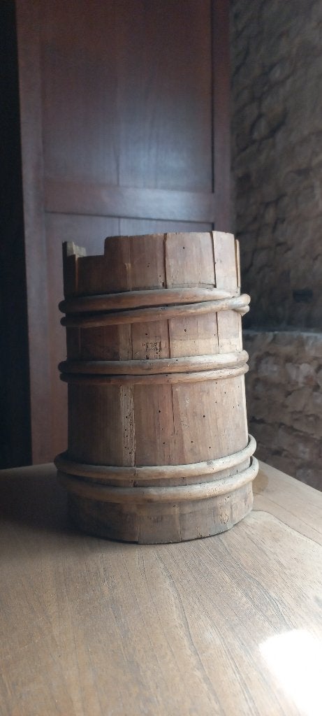 Antieke houten ton (nr. 1) met houten hoepels volkskunst, Ophalen of Verzenden