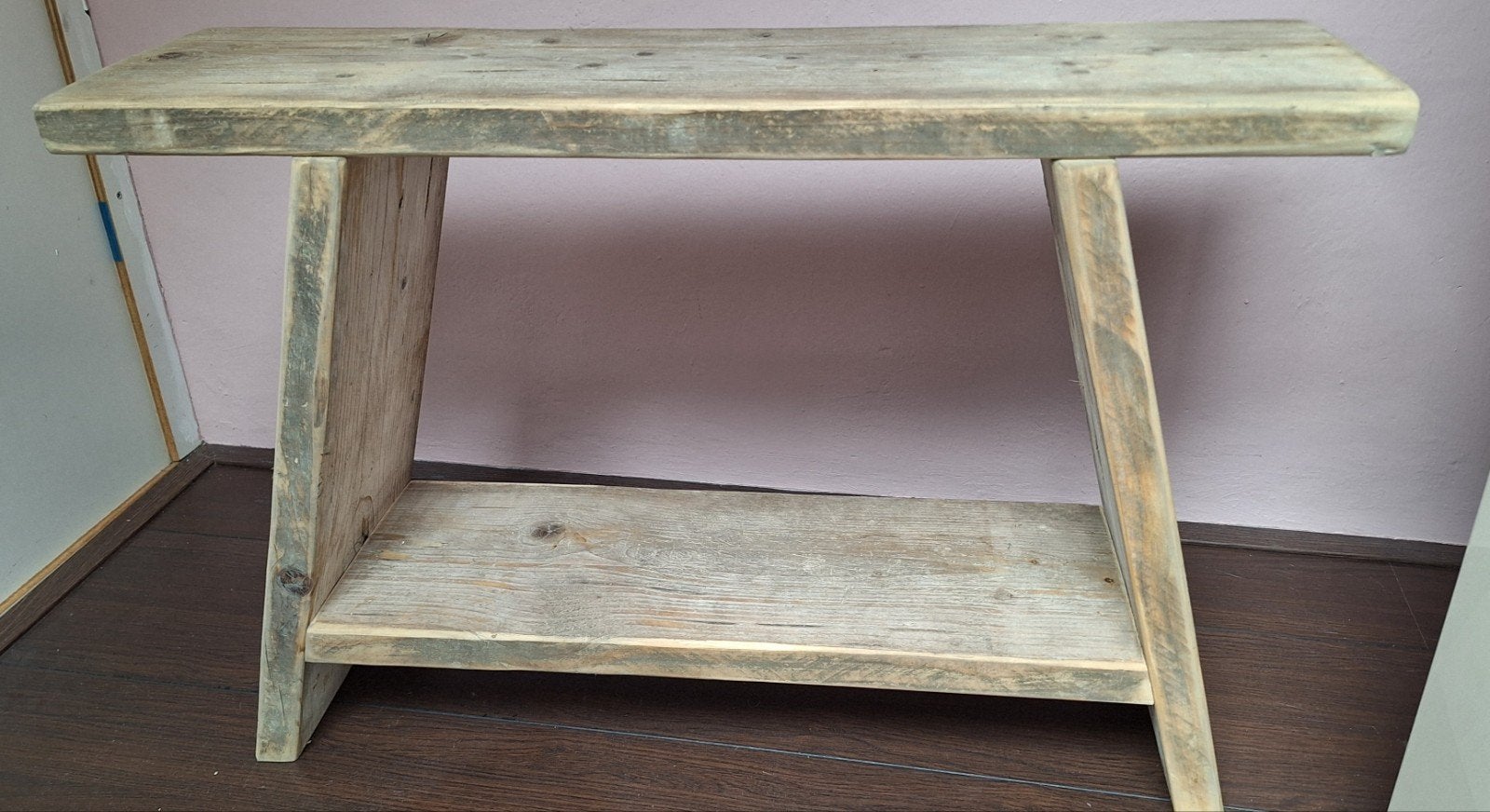 Steigerhouten kruk - Bankje - Met legplank - Gebruikt hout -, Huis en Inrichting, Krukjes, Ophalen, Hout