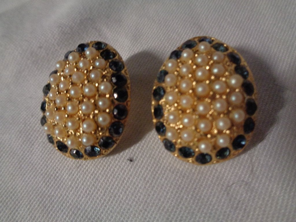 goudkl vintage clips met zaadparels en steentjes gemerkt, Sieraden, Tassen en Uiterlijk, Antieke sieraden, Ophalen of Verzenden