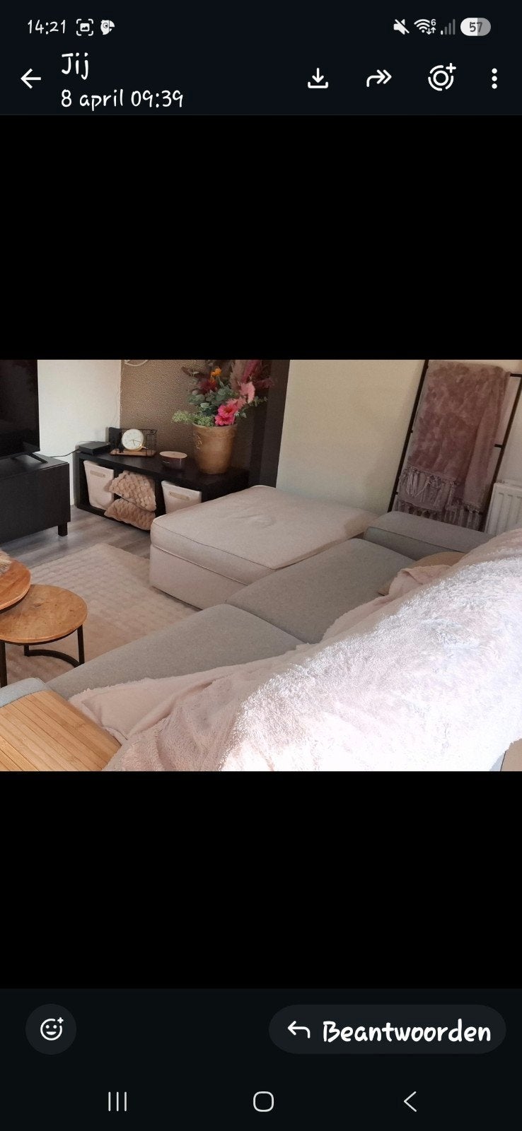 Ikea bank met poef/hocker - grijs en beige hoezen, Ophalen, Gebruikt, Stof