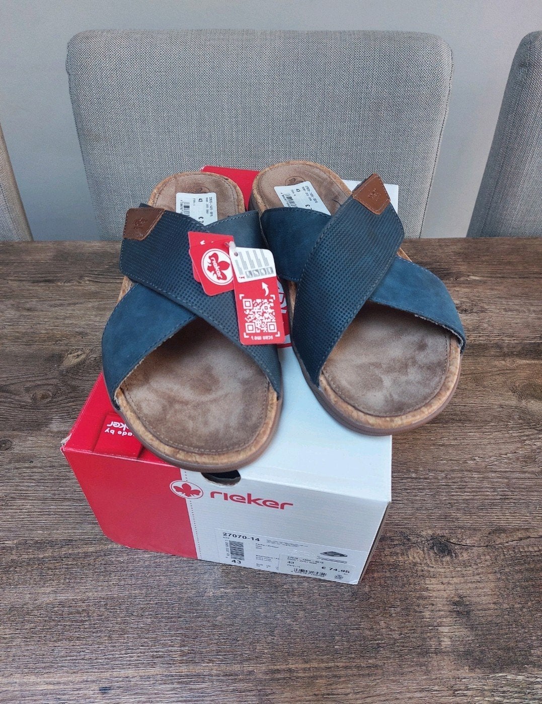 Rieker slippers heren maat 43 - Nieuw met doos, Slippers, Blauw, Nieuw, Ophalen of Verzenden