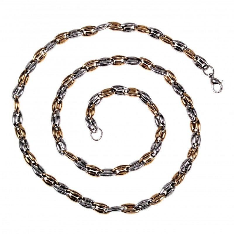 60cm 6mm Koffieboon Bicolor Ketting RVSGoudkleur-Zilverkleur, Overige materialen, Birgitta-Gracht 33, 6465 EL Kerkrade, Nederland