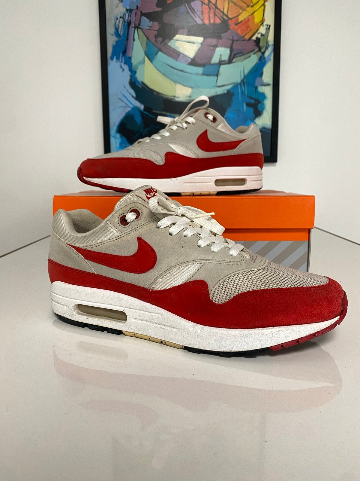 Nike Air Max 1 Anniversary Red, Overige kleuren, Verzenden, Sneakers of Gympen, Gedragen