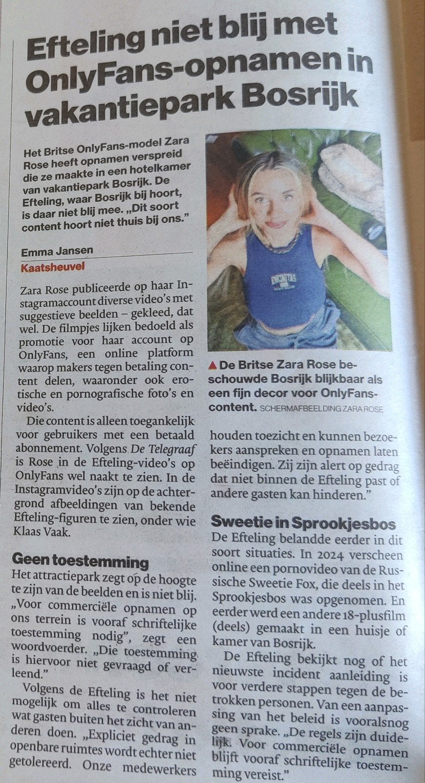 Efteling Krantenartikel Only Fans - opname in Bosrijk, Ophalen of Verzenden, 1980 tot heden, Tijdschrift