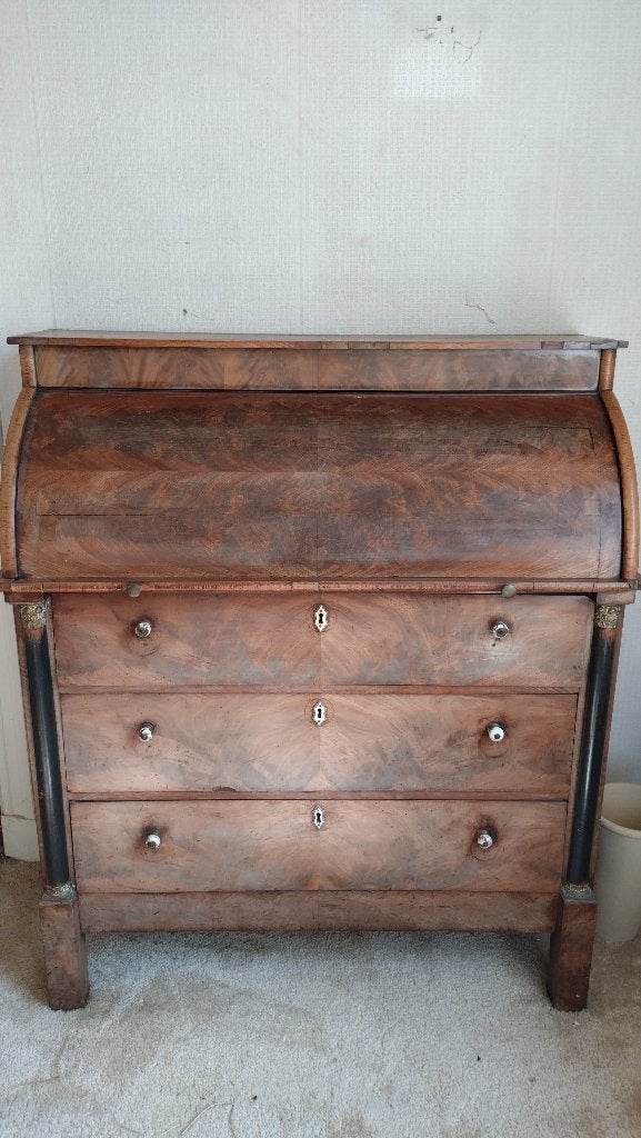 Antiek Secretaire met Rol-top - Noten fineer, Antiek en Kunst, Antiek | Meubels | Kasten, Ophalen