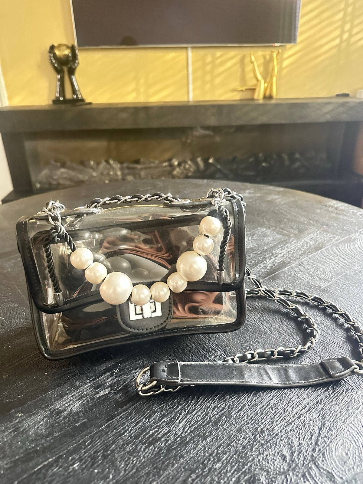 Transparant tasje met parels en ketting, Ophalen of Verzenden, Zo goed als nieuw, Avondtasje