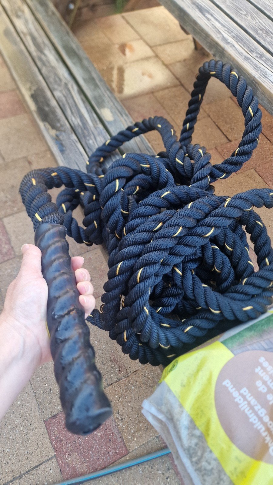 Zware Battle Rope 15m Zwart/Geel - Zo goed als nieuw!, Sport en Fitness, Fitnessmaterialen, Zo goed als nieuw, Battle rope, Armen