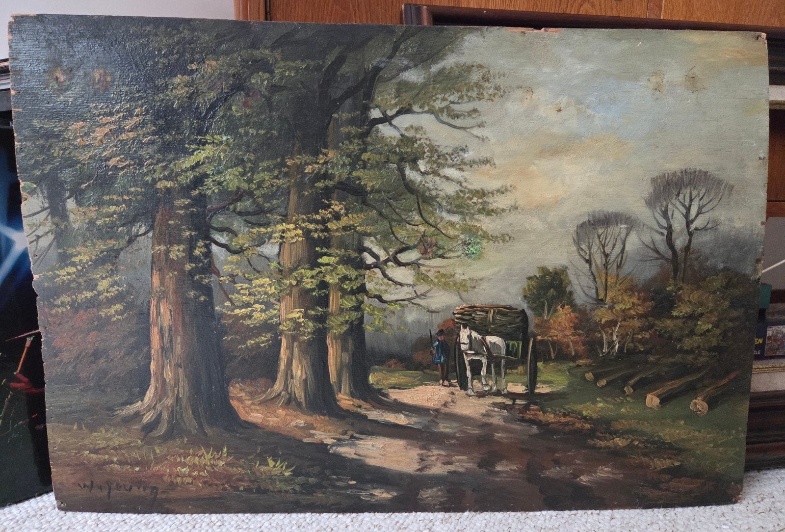 Bos schilderij, olieverf op hout., Ophalen of Verzenden