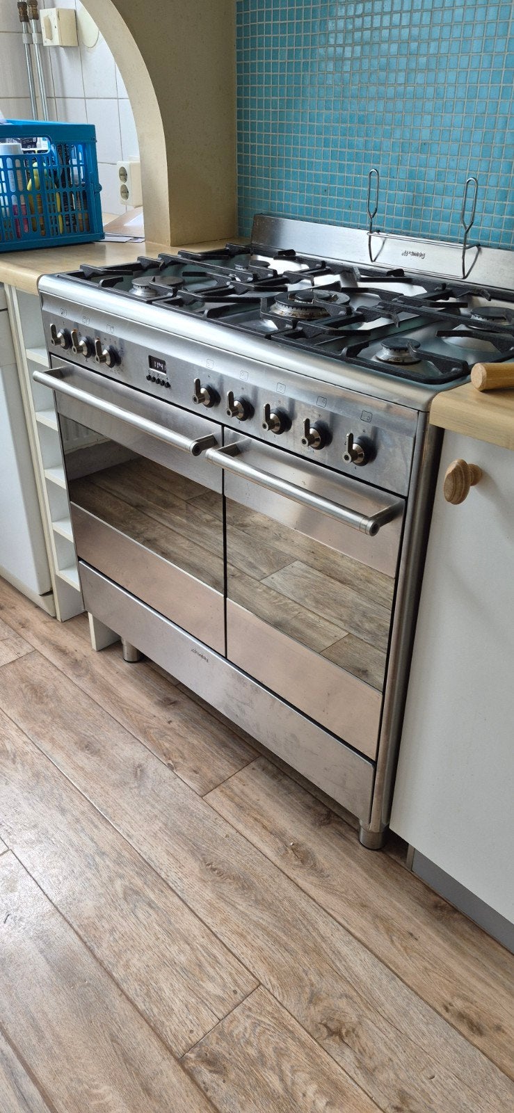 Smeg Fornuis met Gas Kookplaat en Dubbele Oven, Gebruikt, Hete lucht, 60 cm of meer, Ophalen of Verzenden