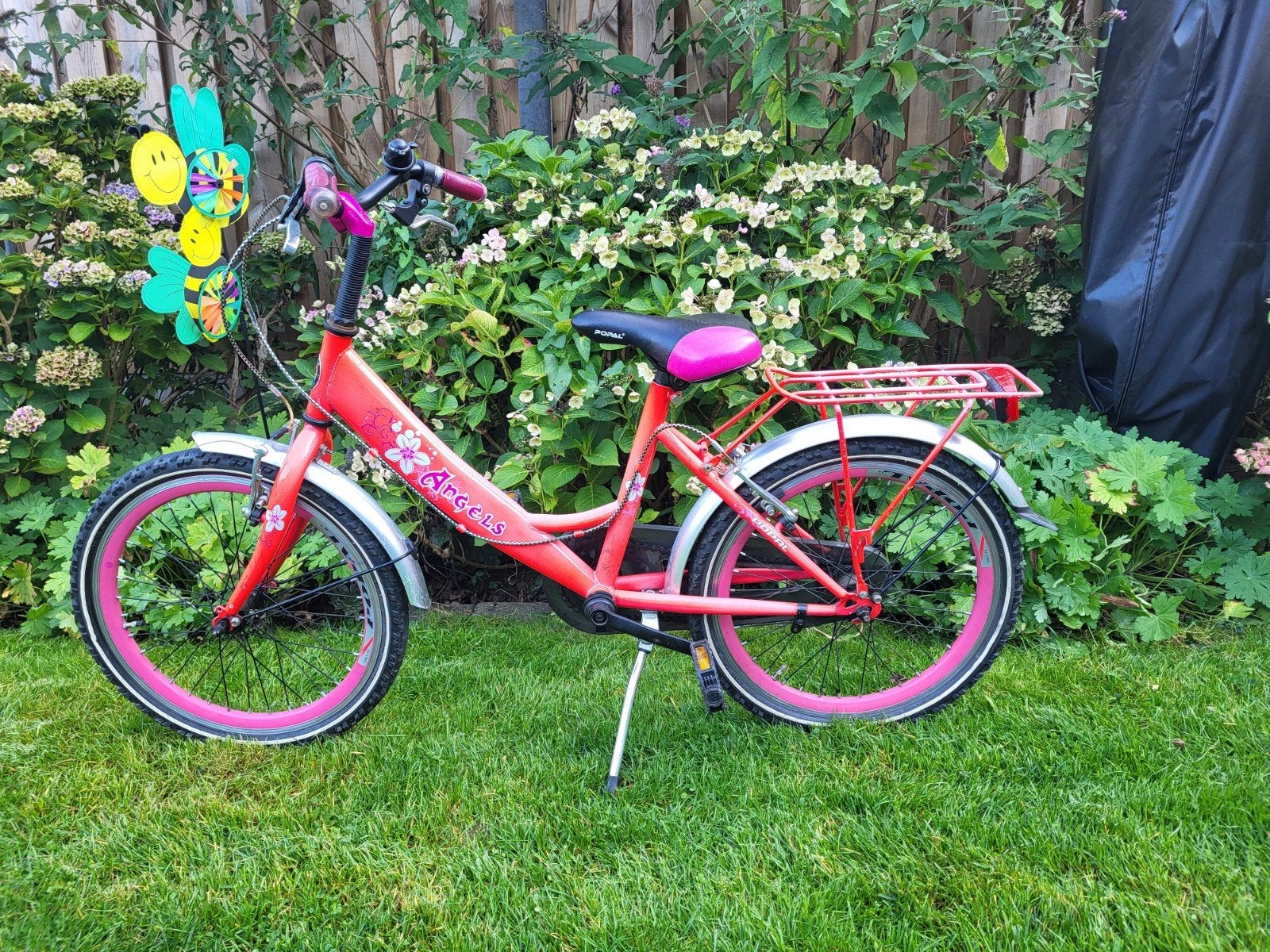 Kinderfiets 20 inch - Roze/rood, Ophalen, Gebruikt, Angel, Terugtraprem