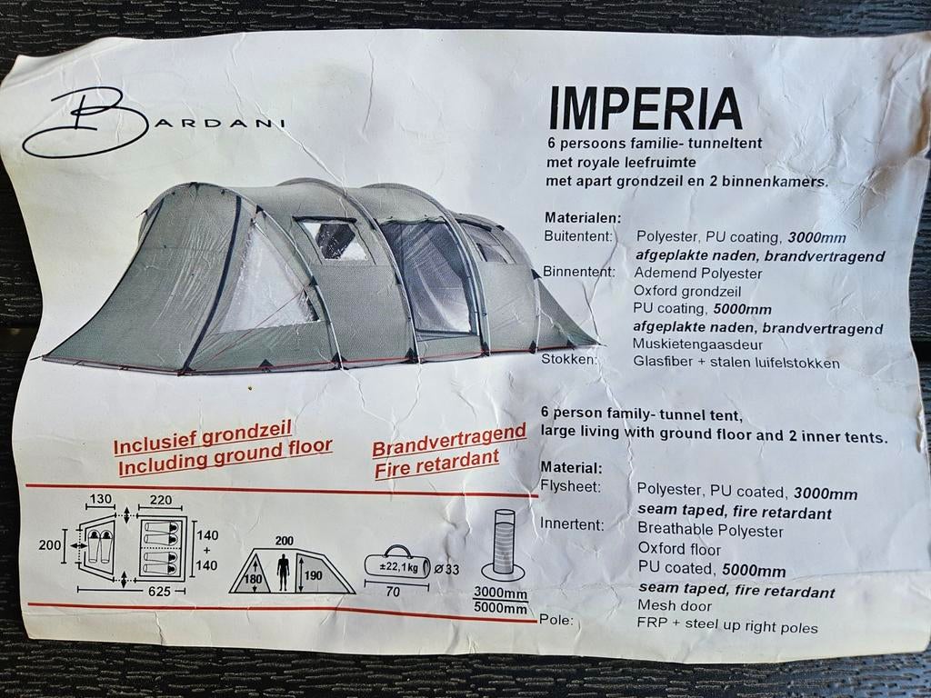 Bardani Imperia 6-persoons tunneltent met grondzeil, Ophalen, Gebruikt