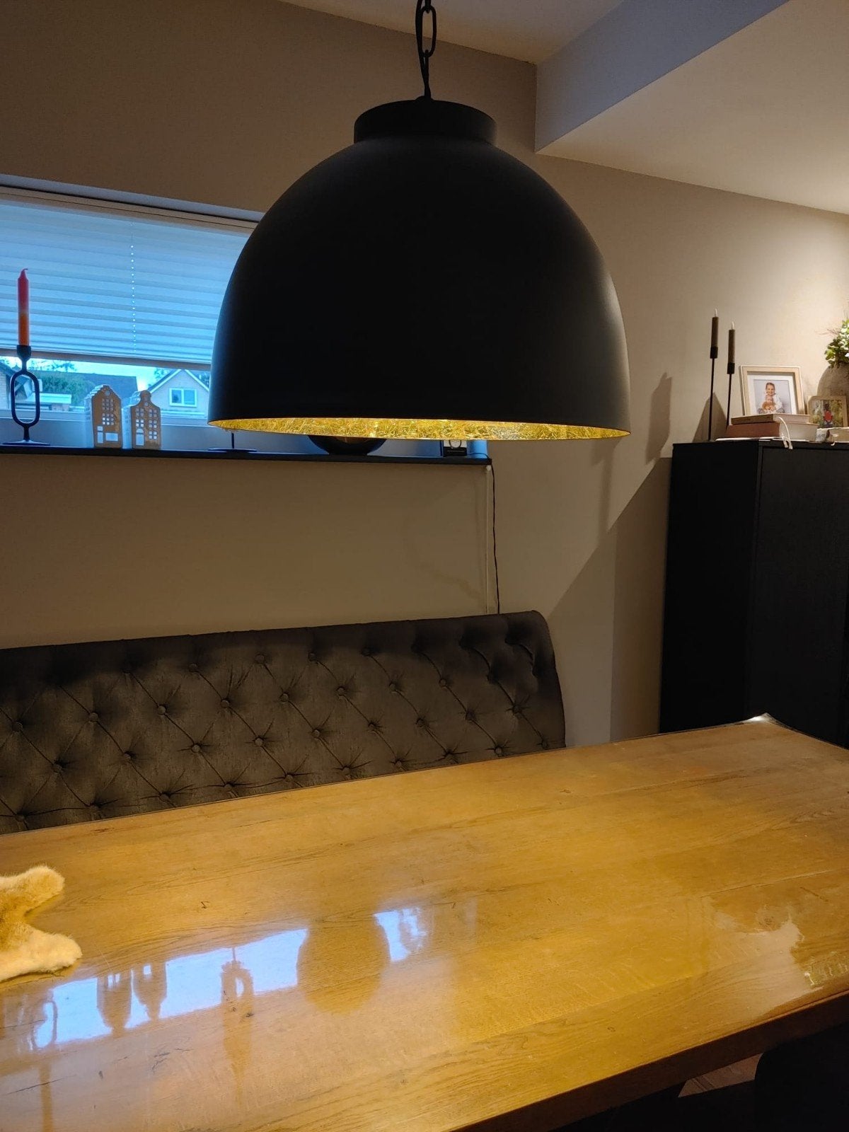 Grote zwarte hanglamp met gouden binnenkant, Ophalen, Modern, Industrieel, E27 (groot), Zo goed als nieuw