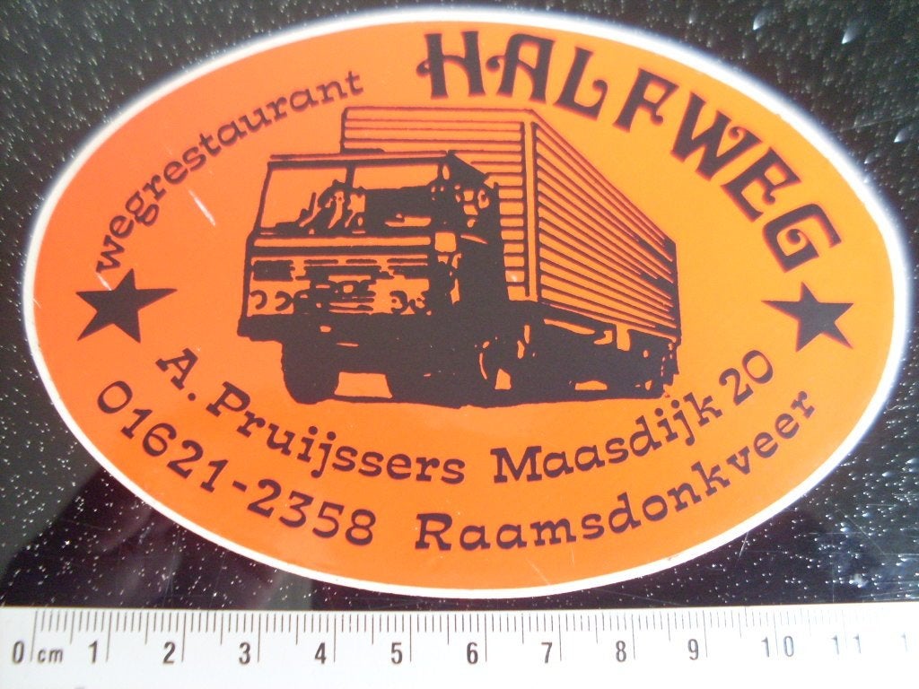 sticker wegrestaurant halfweg A. Pruijssers raamsdonkveer, Verzamelen, Verzenden, Zo goed als nieuw, Bedrijf of Vereniging