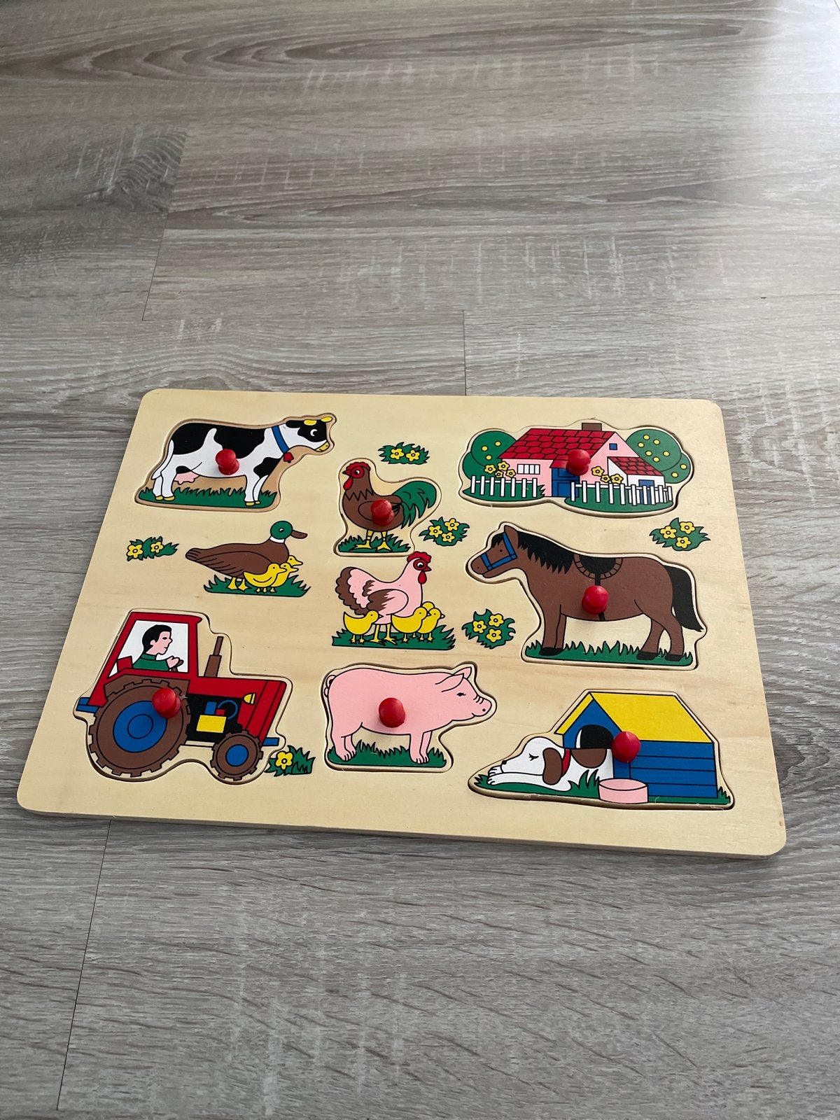 Houten boerderij puzzel met dieren en tractor, 2 tot 4 jaar, Gebruikt, Ophalen of Verzenden, Van hout