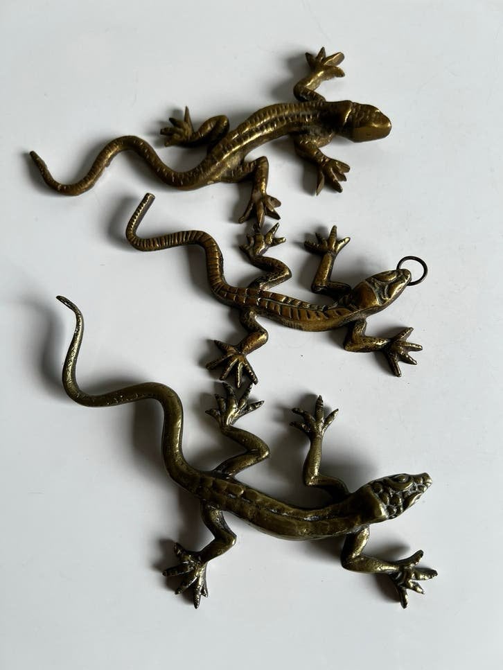 3 Messing Grote Salamander Hagedis Hollywood Regency 50’s, Ophalen of Verzenden