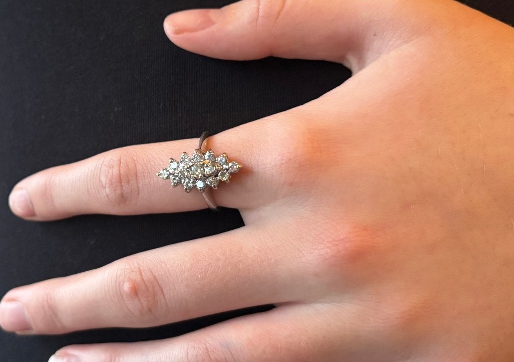 15 diamanten briljant 14k gouden vintage ring dames prinses