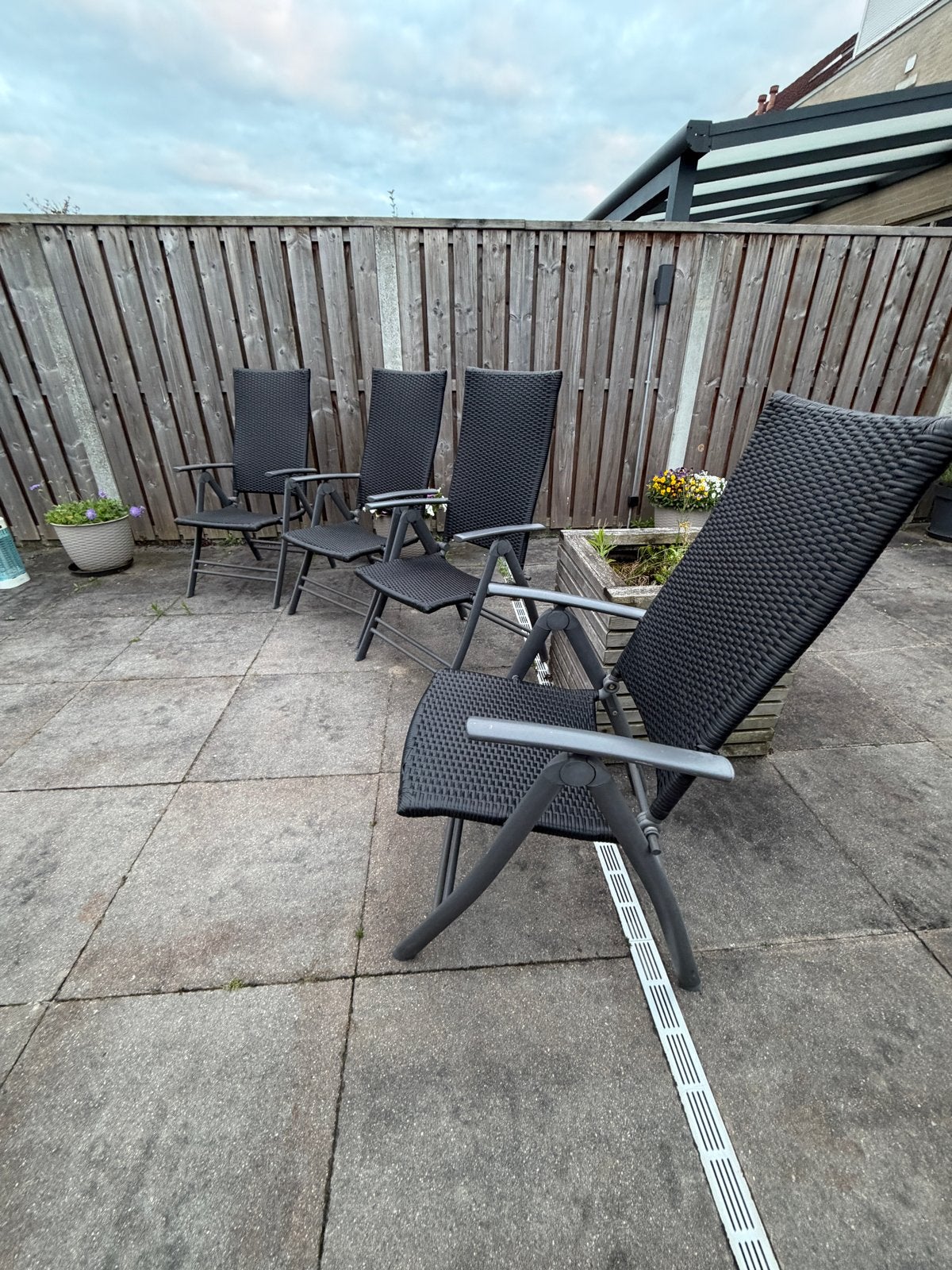 Inklapbare en verstelbare tuinstoelen - Antraciet, Tuin en Terras, Tuinstoelen, Ophalen, Gebruikt, Metaal, Inklapbaar