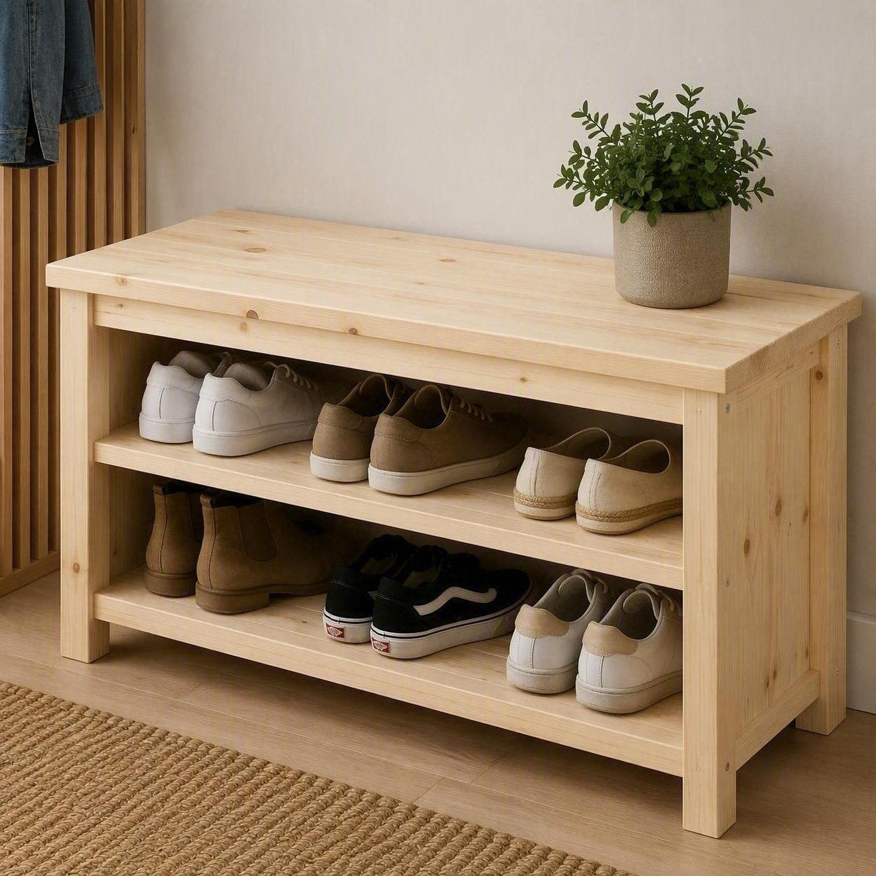 Schoenenbank Vurenhout 100x35x45cm | Handgemaakt, Modern, Rustiek, Scandinavisch, Hout & Zo, Nieuw, Ophalen of Verzenden