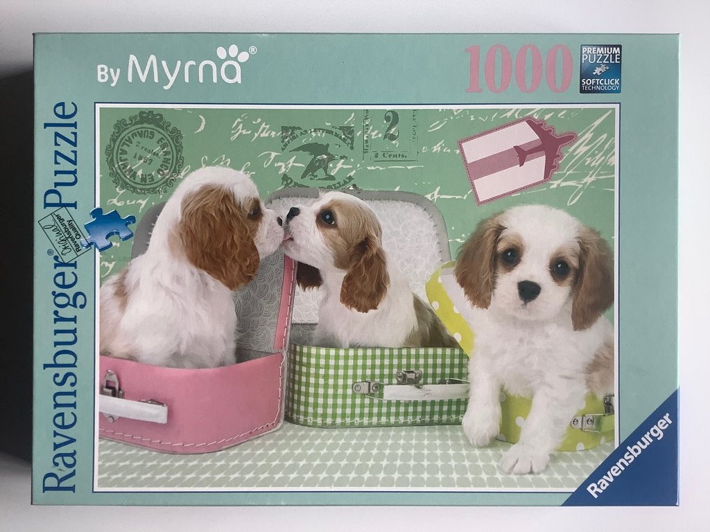 ZGAN puzzel 1000 Reiskoorts By Myrna Hondjes 100% compleet!, Ophalen of Verzenden, 500 t/m 1500 stukjes, Zo goed als nieuw, Legpuzzel