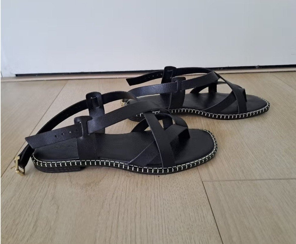 Zwarte leren sandalen., Verzenden, Zwart, Nieuw, Sandalen of Muiltjes