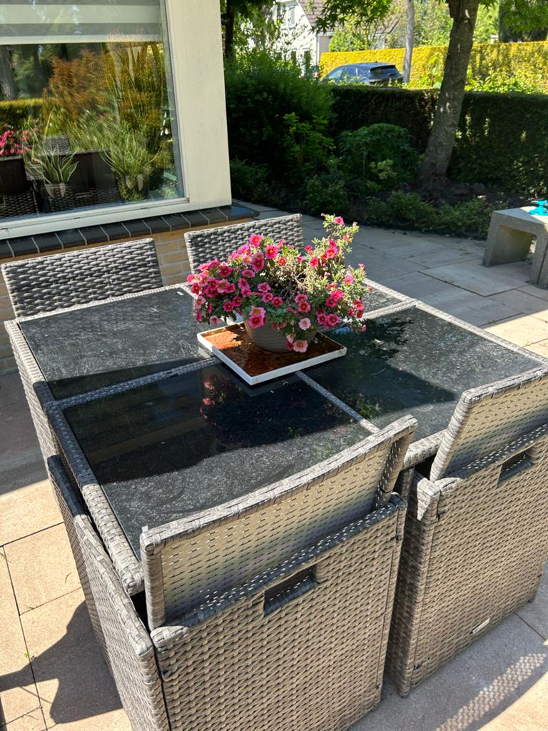 Tuinmeubels, Tuin en Terras, Tuinsets en Loungesets, 4 zitplaatsen, Kunststof, Eettafel, Ophalen of Verzenden