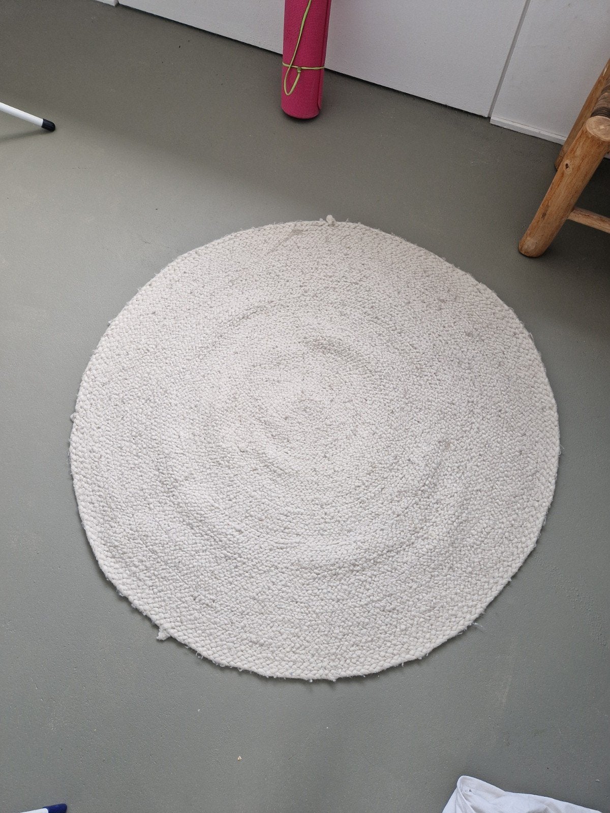 Handgemaakt rond vloerkleed van wolmix - Wit (Dia 120 cm), Ophalen, Wit, Rond, Zo goed als nieuw