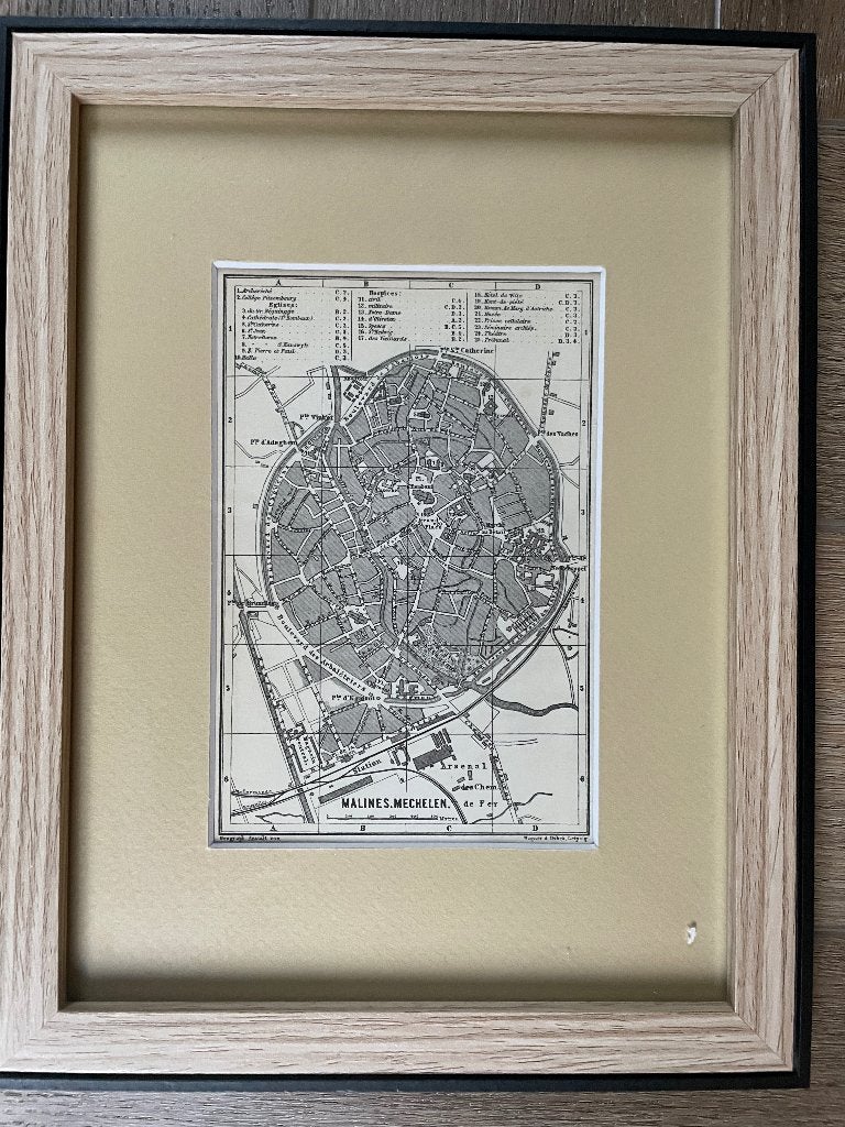 1850-1890 Plattegrond Mechelen - Malines België P0618-012, Antiek en Kunst, Kunst | Etsen en Gravures, Ophalen of Verzenden, Ets