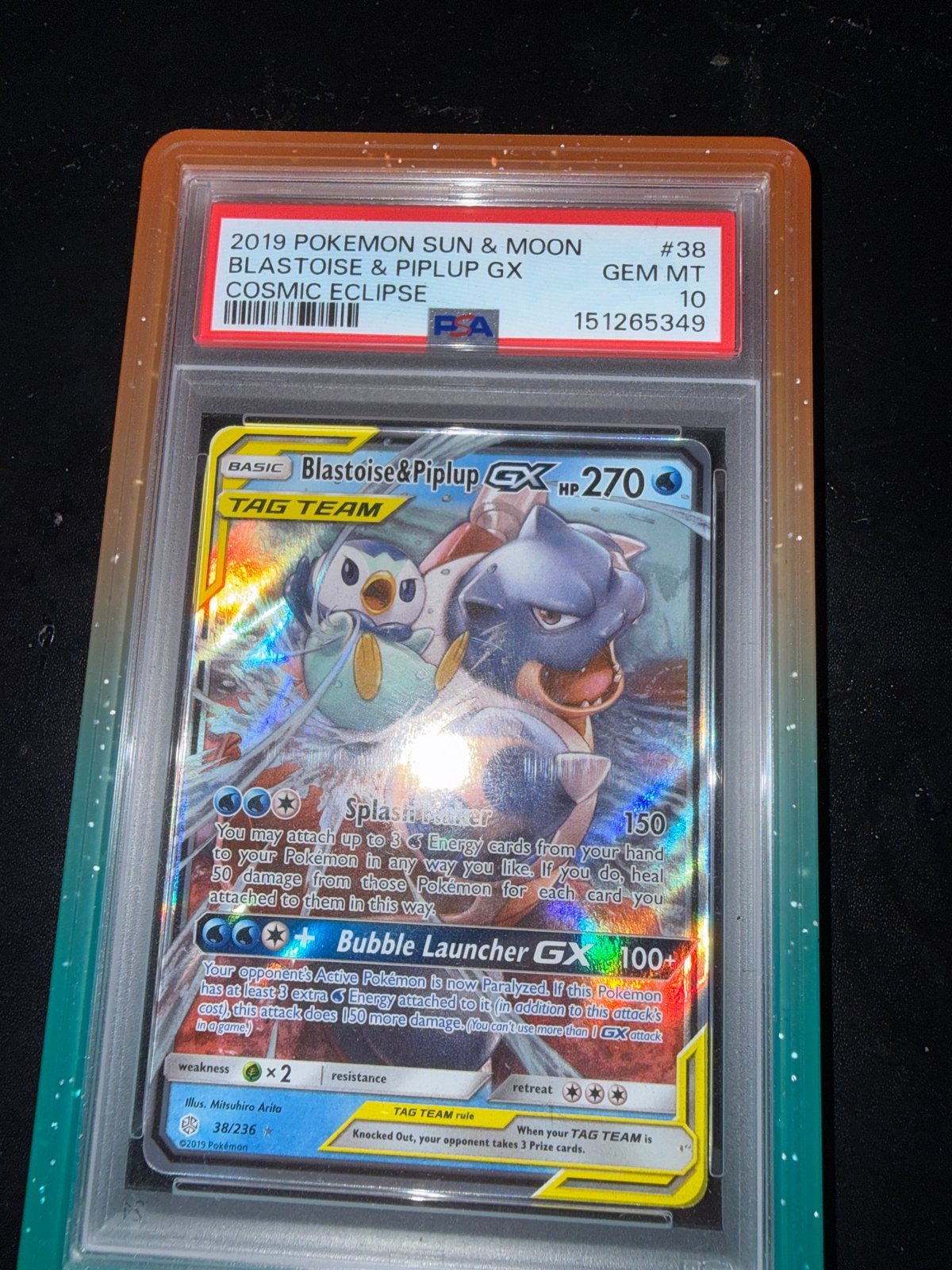 Blastoise & Piplup GX PSA 10 GEM MT - Cosmic Eclipse #38, Hobby en Vrije tijd, Verzamelkaartspellen | Pokémon, Ophalen of Verzenden
