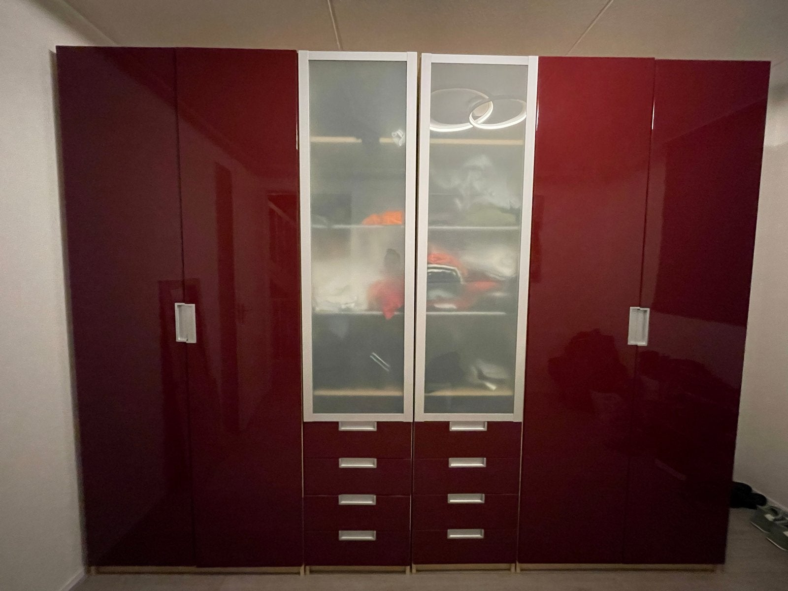 2x IKEA Pax Kledingkast Bordeaux Hoogglans - Compleet, Ophalen, 100 tot 150 cm, 200 cm of meer, Zo goed als nieuw