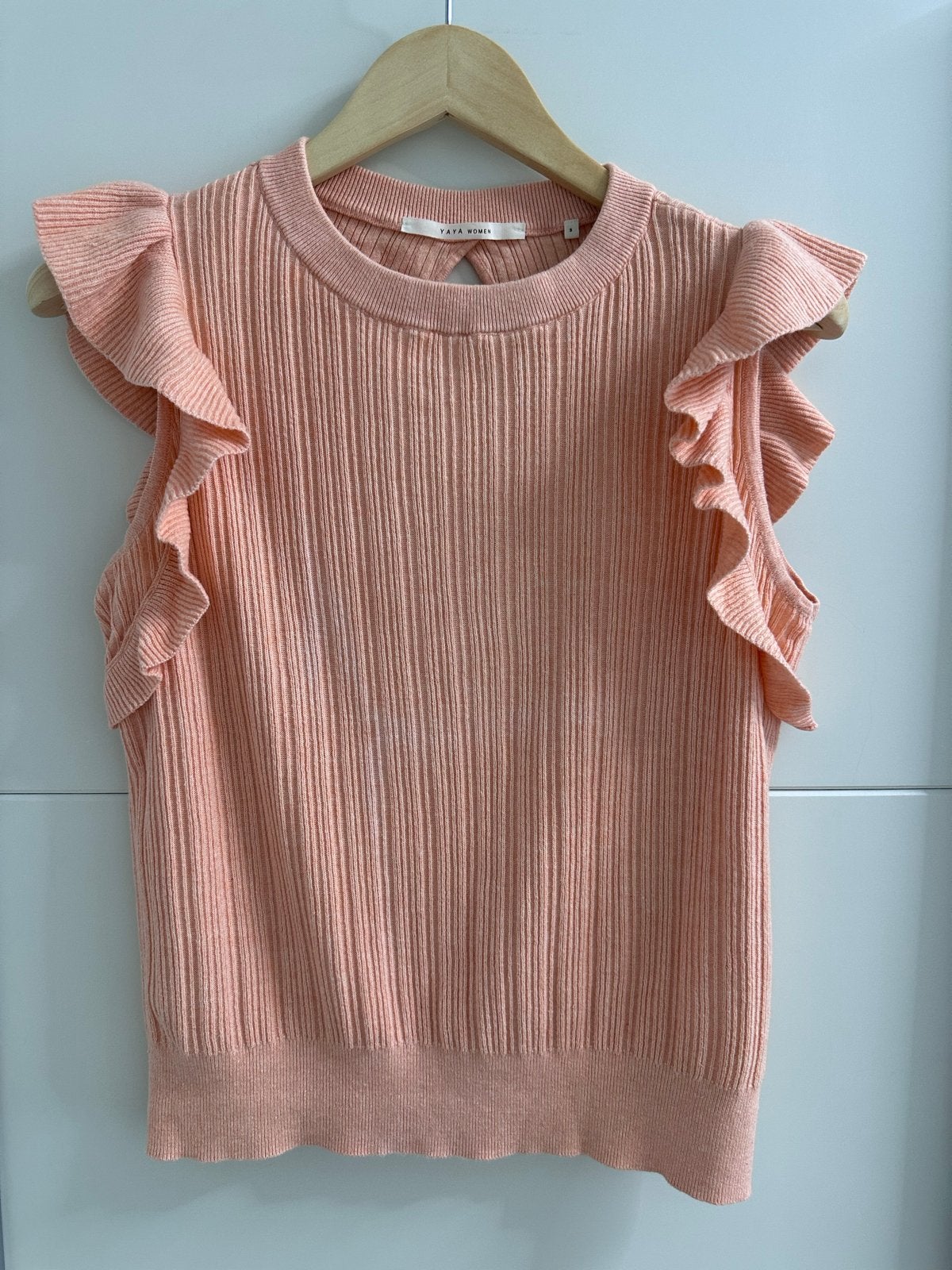 YAYA Women Roze Ribgebreide Top met Ruches Maat S, Ophalen of Verzenden, Zo goed als nieuw, Roze, Maat 36 (S)