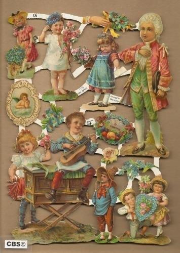 Kinderen met bloemen & draaiorgel Poëzie plaatjes 7175, Ophalen of Verzenden