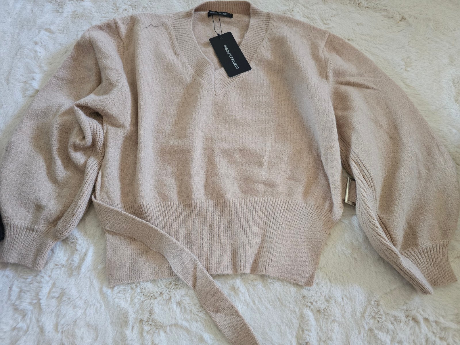 Nieuwe Bisou's Project trui met strikdetail - Maat M, Maat 38/40 (M), Verzenden, Beige, Nieuw