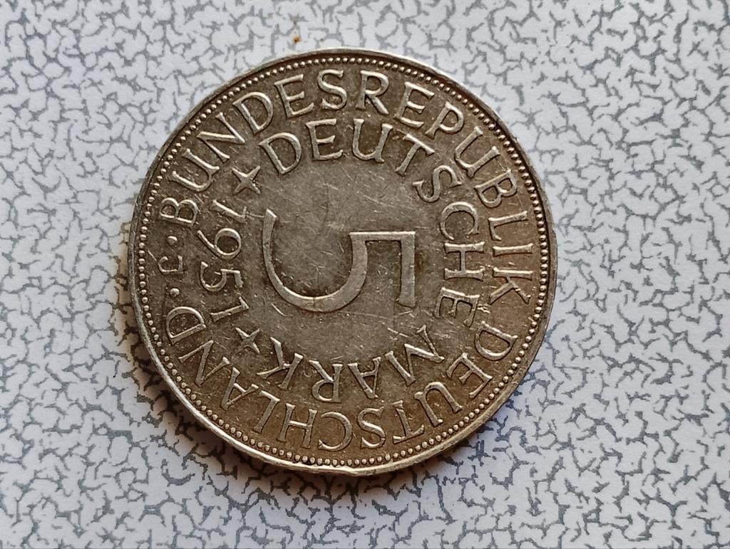 Duitsland 5 mark 1951 j, Ophalen of Verzenden, Zuid-Azië