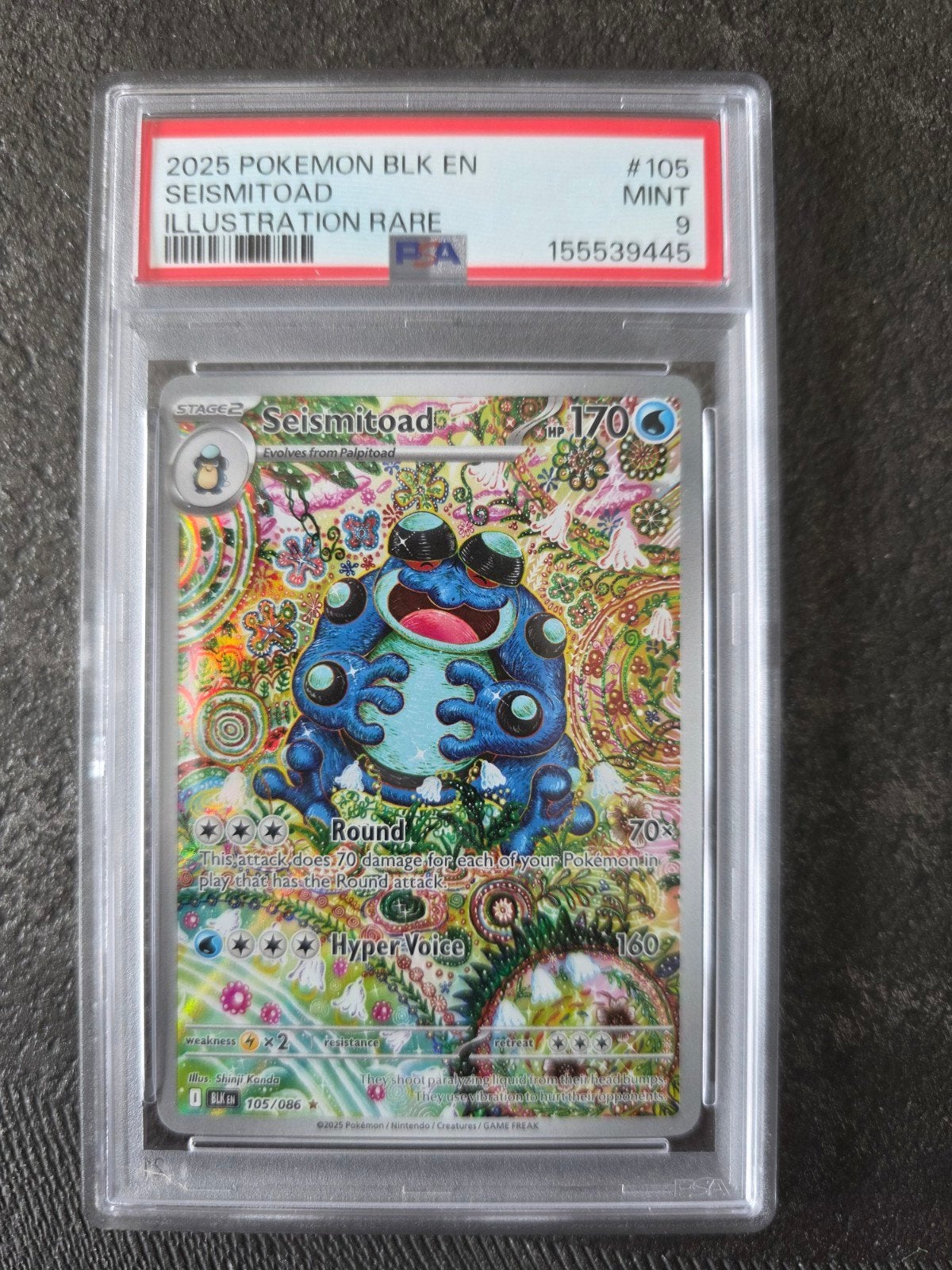 Pokemon Seismitoad PSA 9 Black Bolt 105 /086, Ophalen, Zo goed als nieuw, Losse kaart