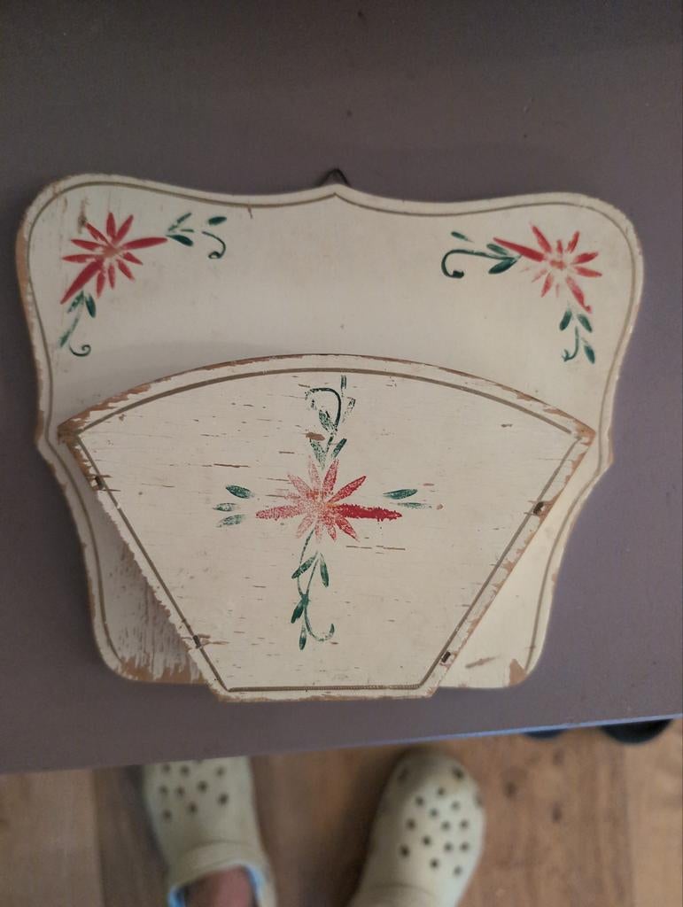 Leuke houten koffiefilterhouder met bloemmotief, Hout, Ophalen of Verzenden, Wit, Overige typen