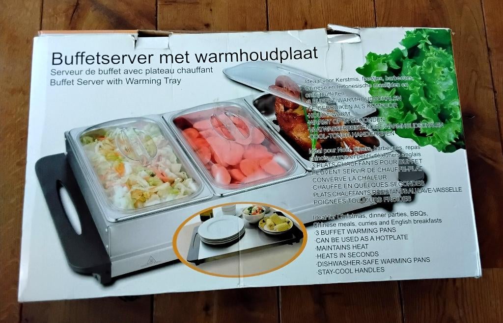 Buffetserver met warmhoudplaat, Huis en Inrichting, Keuken | Keukenbenodigdheden, Gebruikt, Overige typen, Ophalen of Verzenden